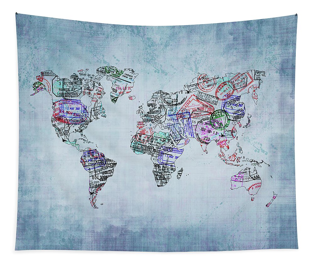 World Tapestry featuring the photograph Traveler world map by Delphimages Map Creations