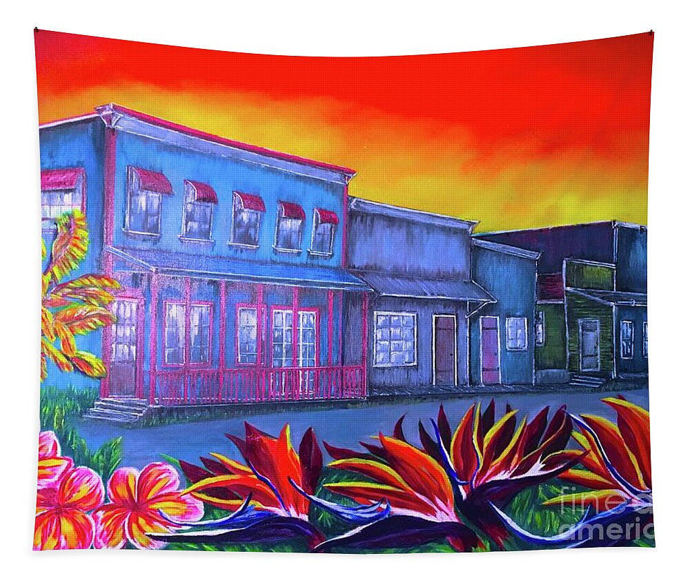 Plumeria Tapestry featuring the painting As the Night Falls Pahoa Hawaii by Michael Silbaugh