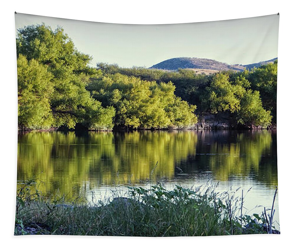 Arivaca Lake Tapestry featuring the photograph At First Light by Elaine Malott