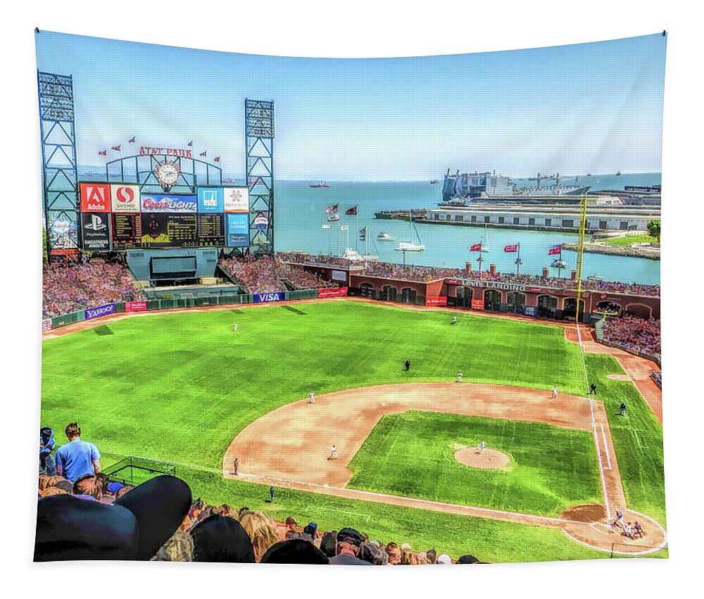 At&t Park Tapestry featuring the painting ATT Park San Francisco Giants Baseball Ballpark Stadium by Christopher Arndt