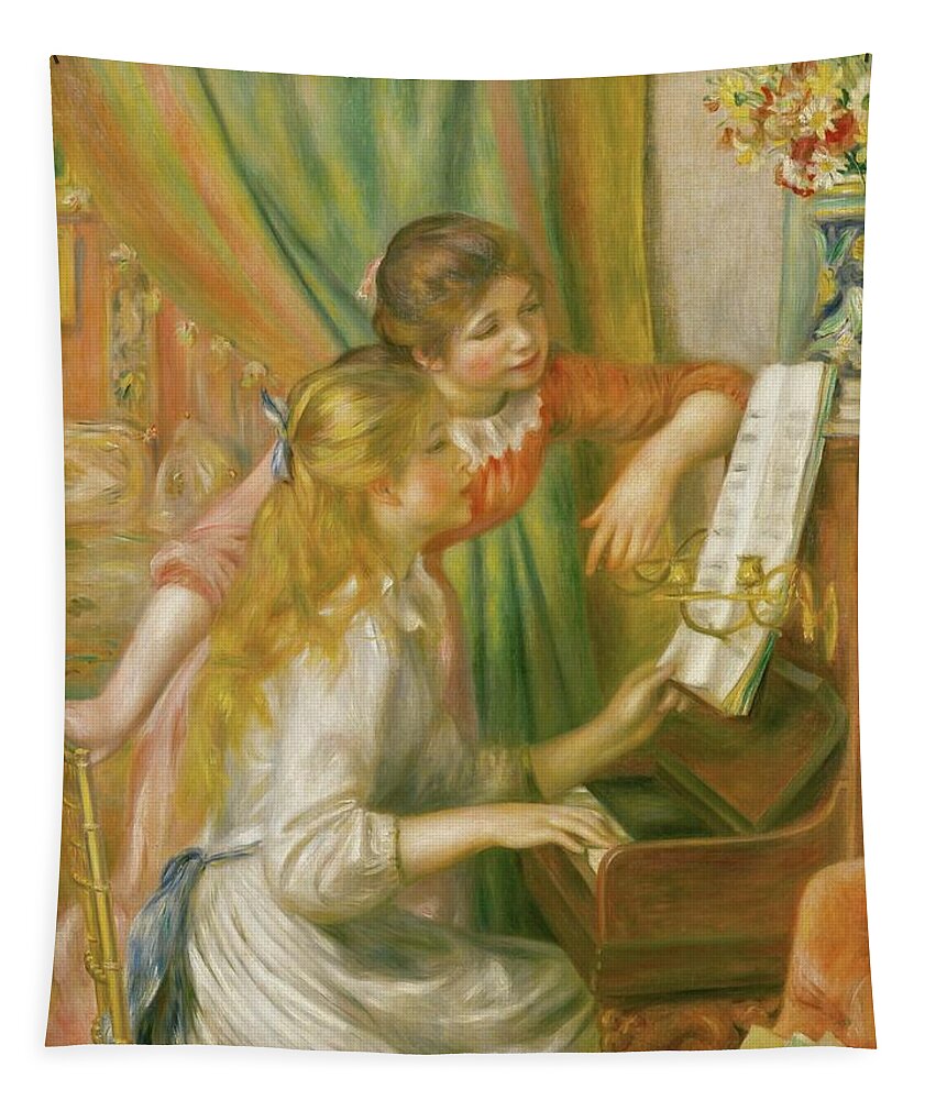 AUGUSTE RENOIR Jeunes filles au piano Young Girls at the Piano. Date/Period  1892. Painting. Tapestry by Pierre Auguste Renoir -1841-1919- - Fine Art  America