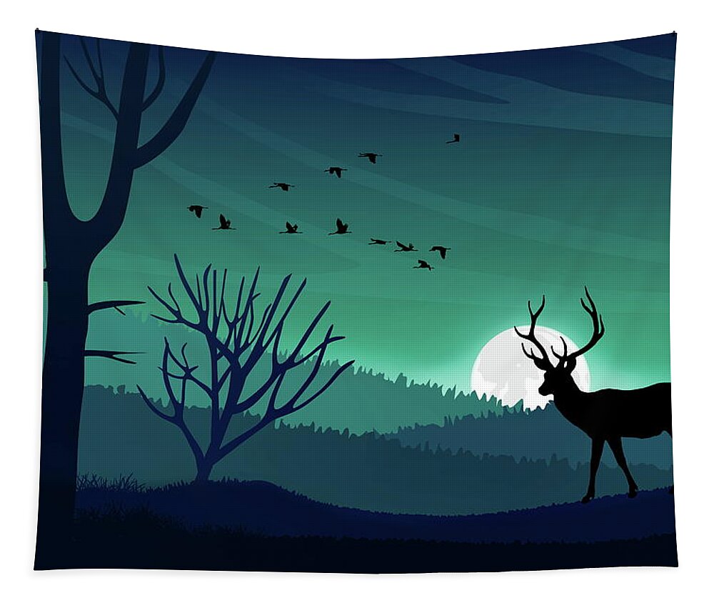 Aurora Tapestry featuring the photograph Aurora Borealis Sky and Wildlife by Andrea Kollo