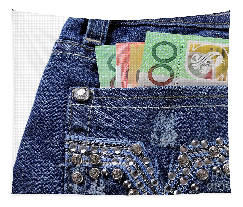 Money Tapestry featuring the photograph Australian money in back pocket by Milleflore Images