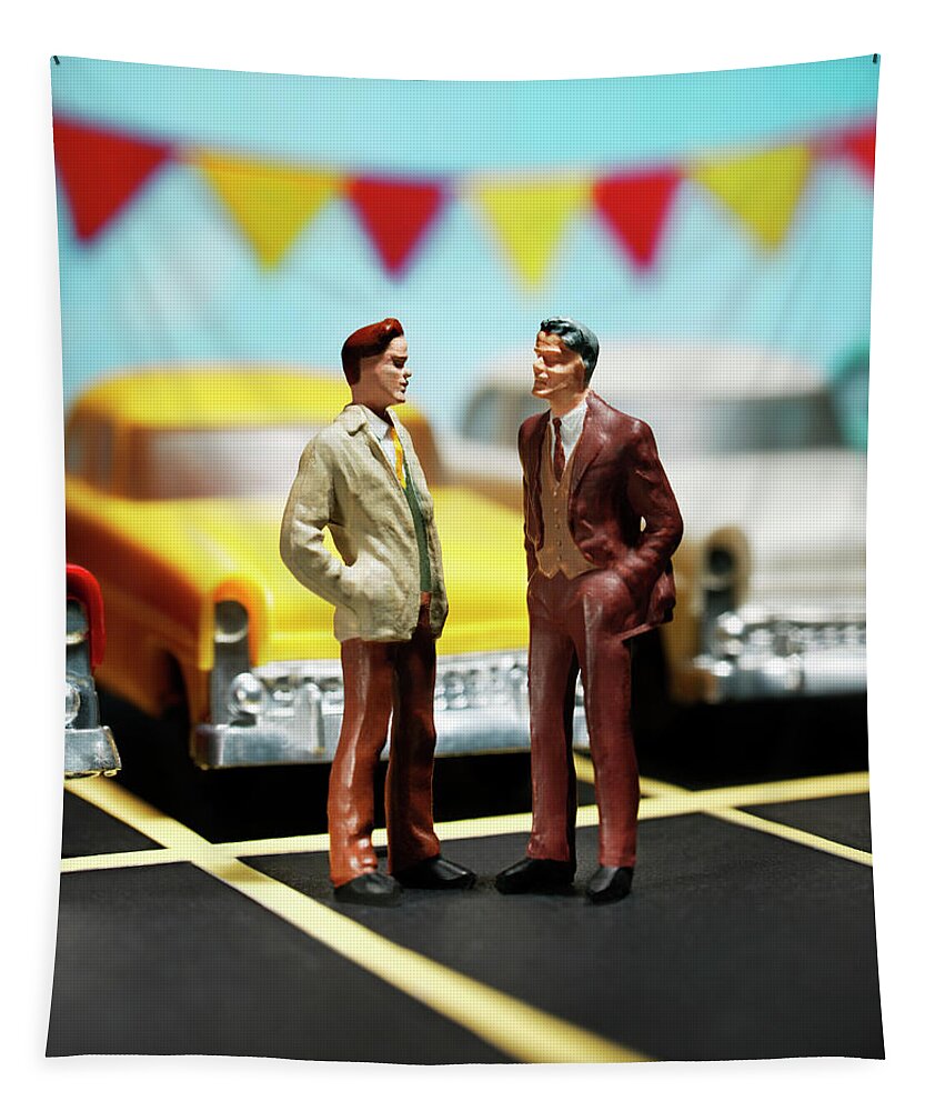 Adult Tapestry featuring the drawing Automobile Salesman in Car Lot by CSA Images