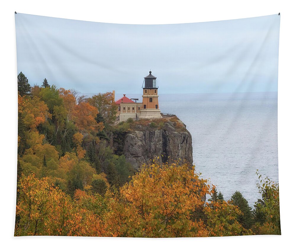 Lighthouse Tapestry featuring the photograph Autumn at Split Rock Lighthouse by Susan Rissi Tregoning
