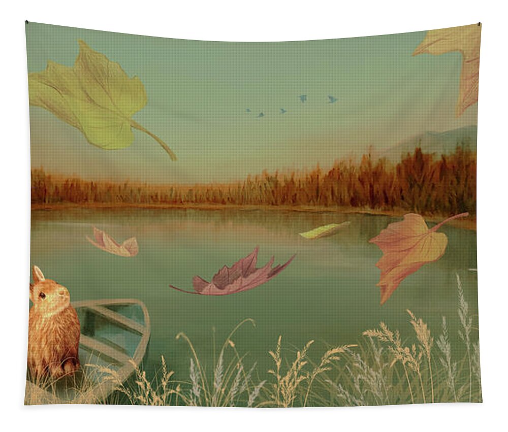 Stirrup Lake Tapestry featuring the painting Autumn Dream by Yoonhee Ko