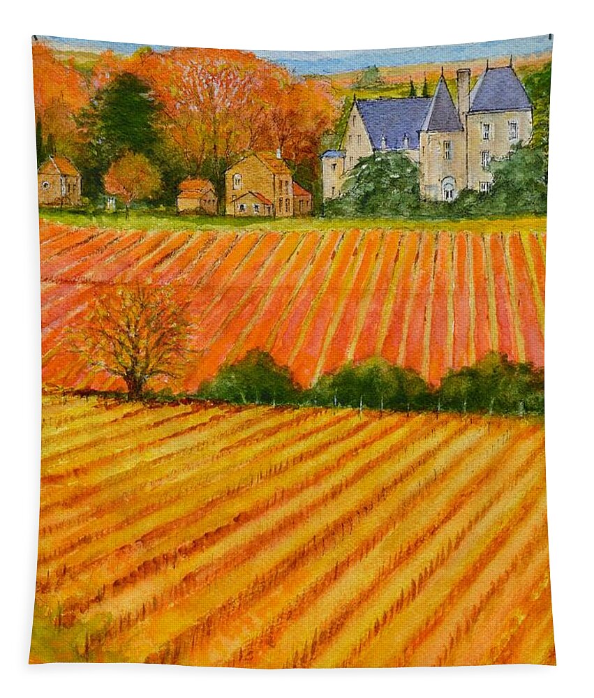 Autumn Tapestry featuring the painting Autumn in French Vineyards by Dai Wynn