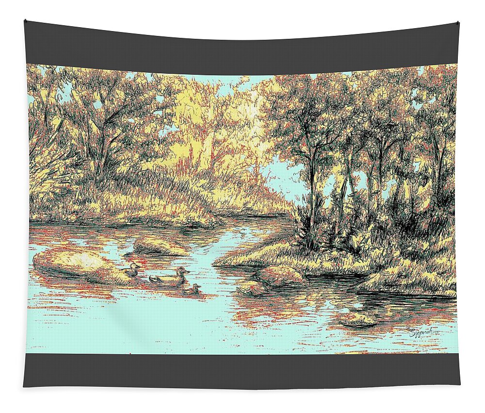 Autumn Tapestry featuring the drawing Autumn is Here by Sipporah Art and Illustration