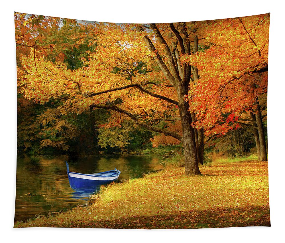 Autumn Tapestry featuring the photograph Autumn - My favorite fishing spot by Mike Savad