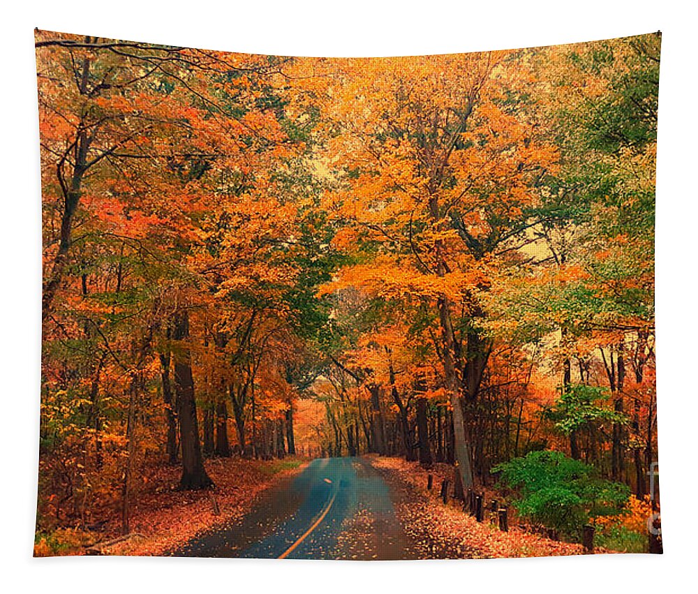 Foliage Tapestry featuring the photograph Autumn Rain by Dani McEvoy