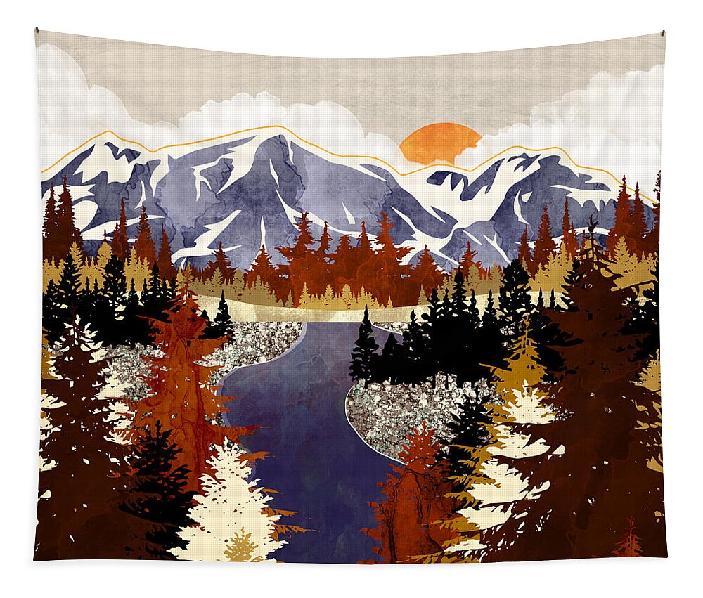 Fall Tapestry featuring the digital art Autumn River by Spacefrog Designs