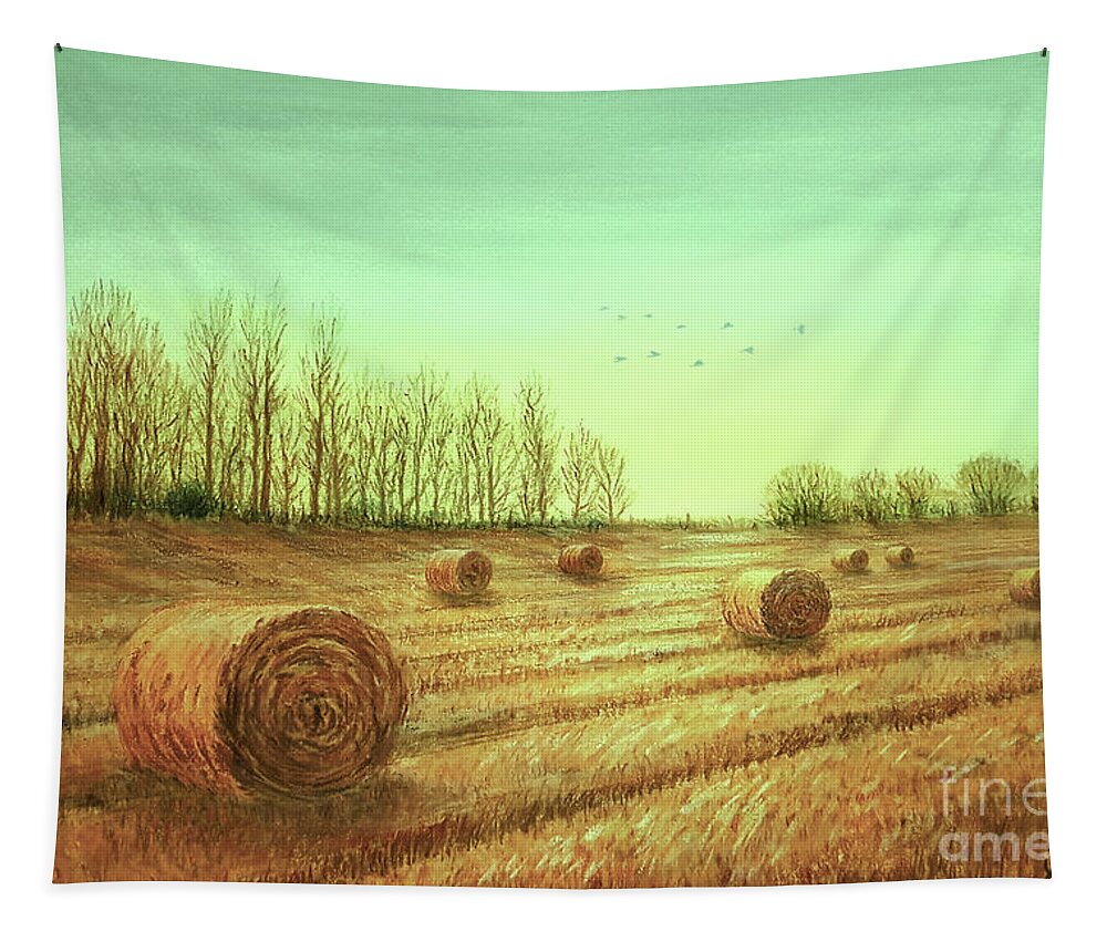 Autumn Tapestry featuring the painting Autumn Rolls Along by Yoonhee Ko