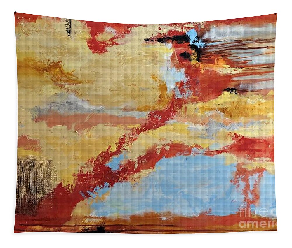 Cloudscape Tapestry featuring the painting Awakening the Fire by Mary Mirabal