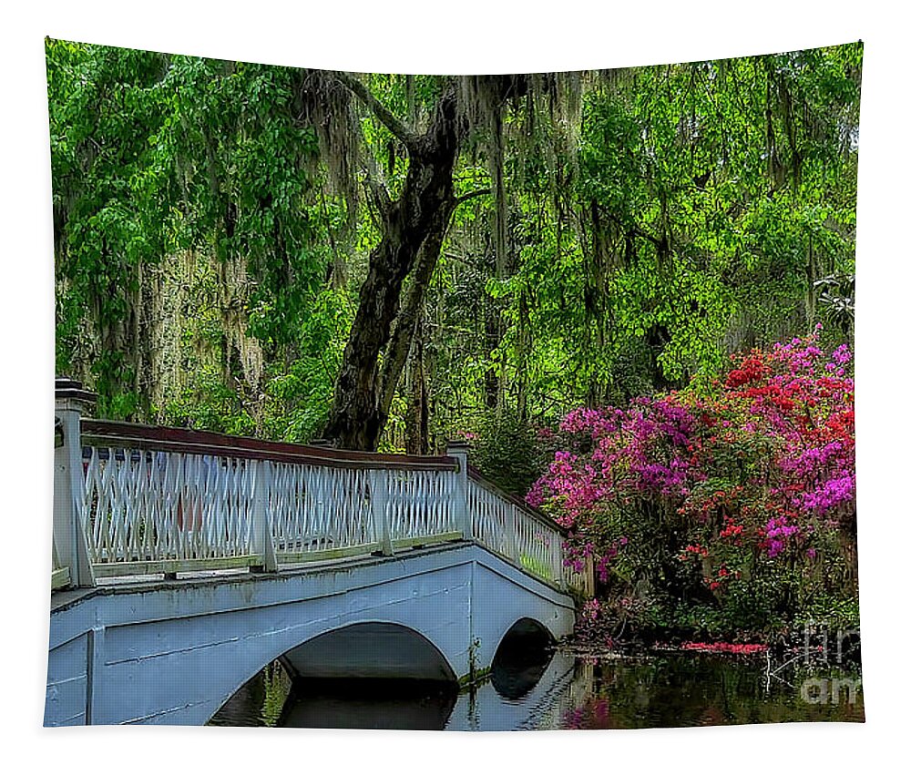 Scenic Tapestry featuring the photograph Azalea Bridge by Kathy Baccari