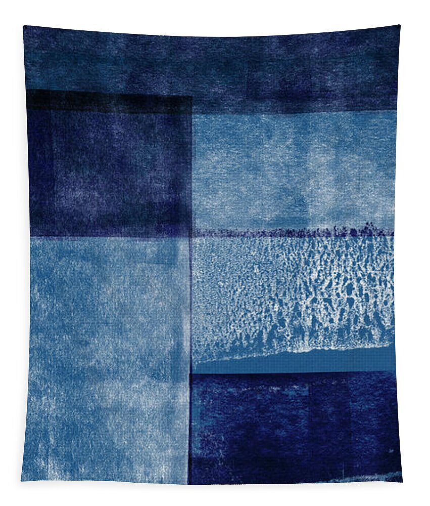 Abstract Tapestry featuring the mixed media Azul Blocks 2- Art by Linda Woods by Linda Woods