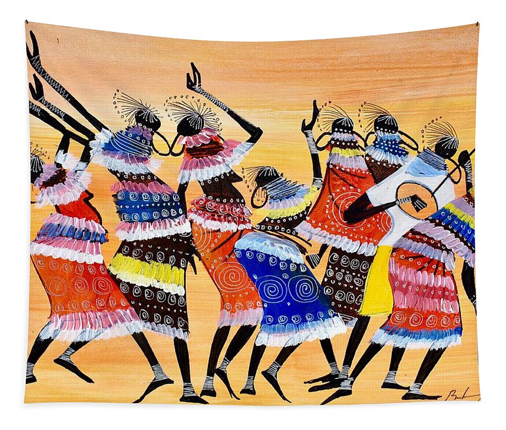 African Art Tapestry featuring the painting B-404 by Martin Bulinya