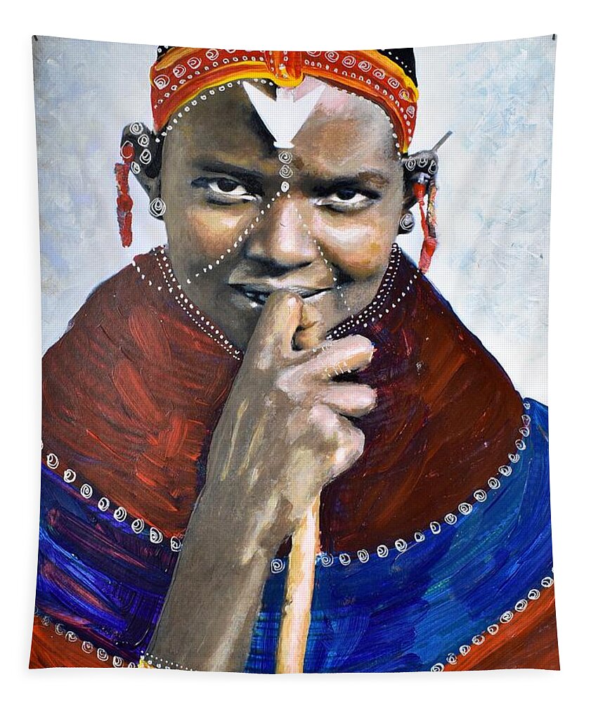 African Art Tapestry featuring the painting B-410 by Martin Bulinya