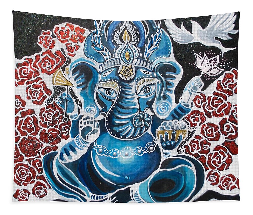 Ganesha Tapestry featuring the painting Baby Ganesha by Patricia Arroyo