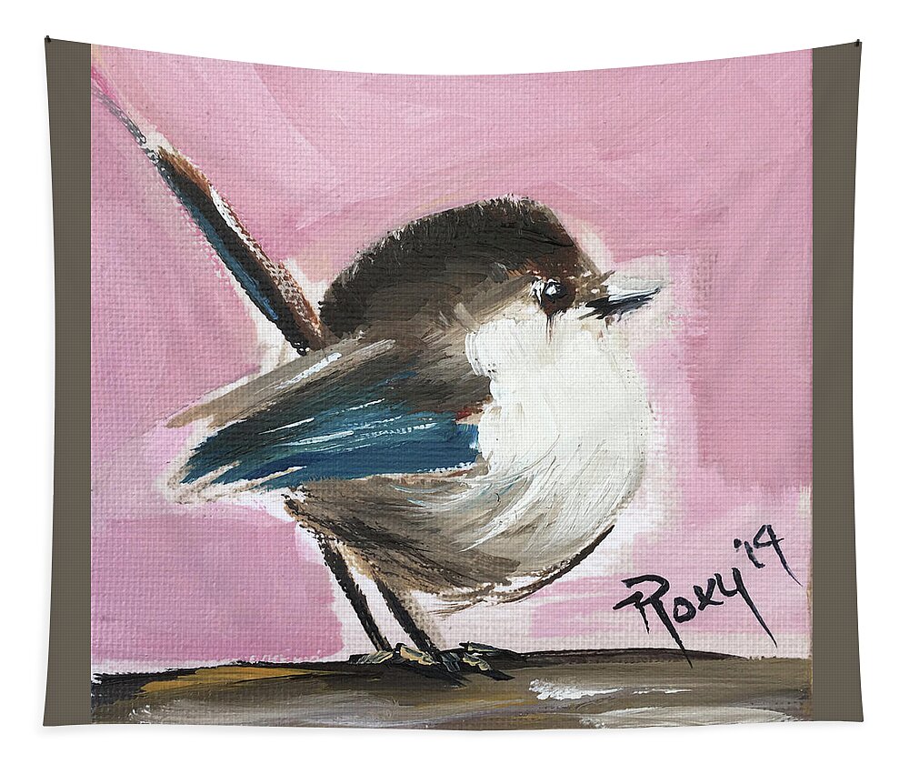 Wren Tapestry featuring the painting Baby Wren by Roxy Rich