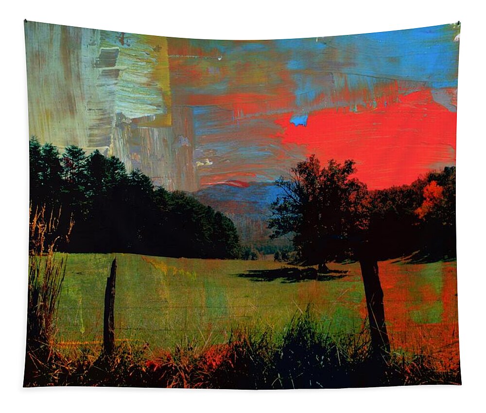 Backlit Cades Cove Tapestry featuring the photograph Backlit Cades Cove Faux Paint by Mike McBrayer