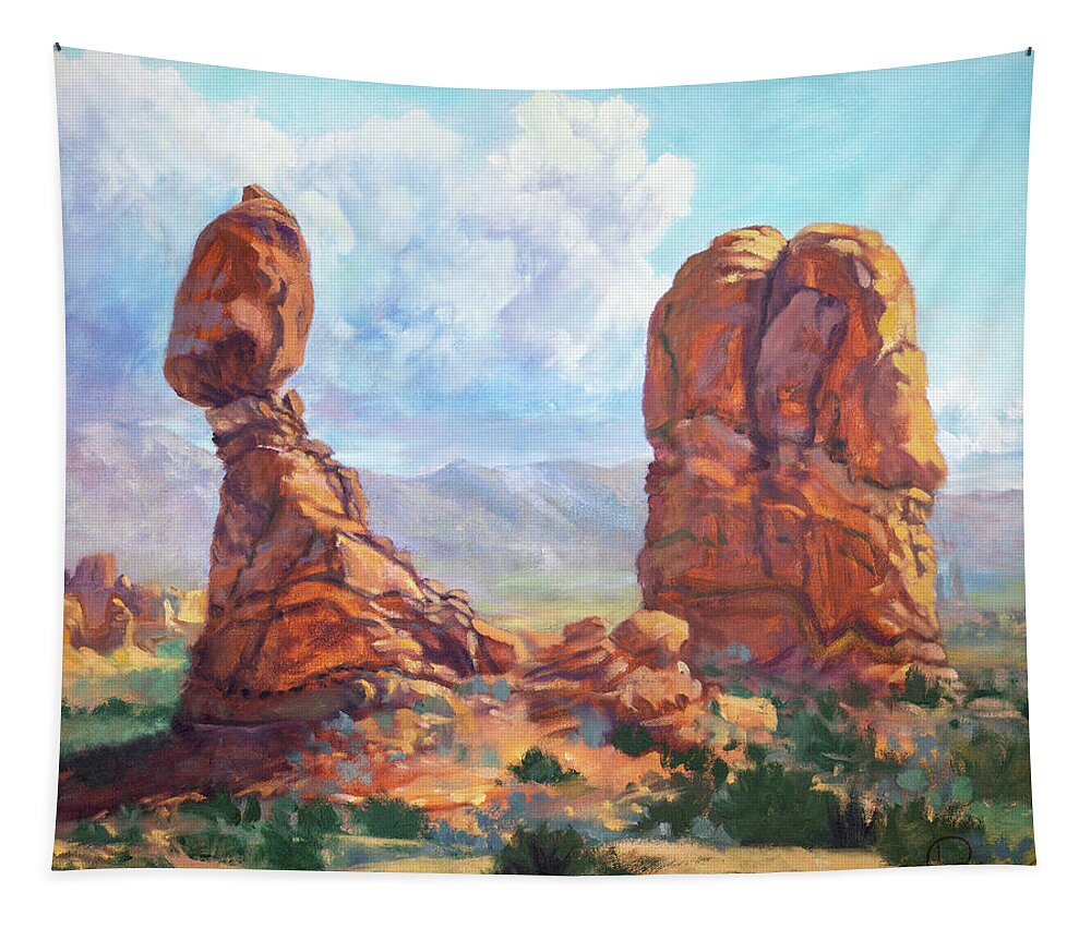 Danielhillsmoab Tapestry featuring the painting Balanced Rock, Arches National Park by Daniel Hills