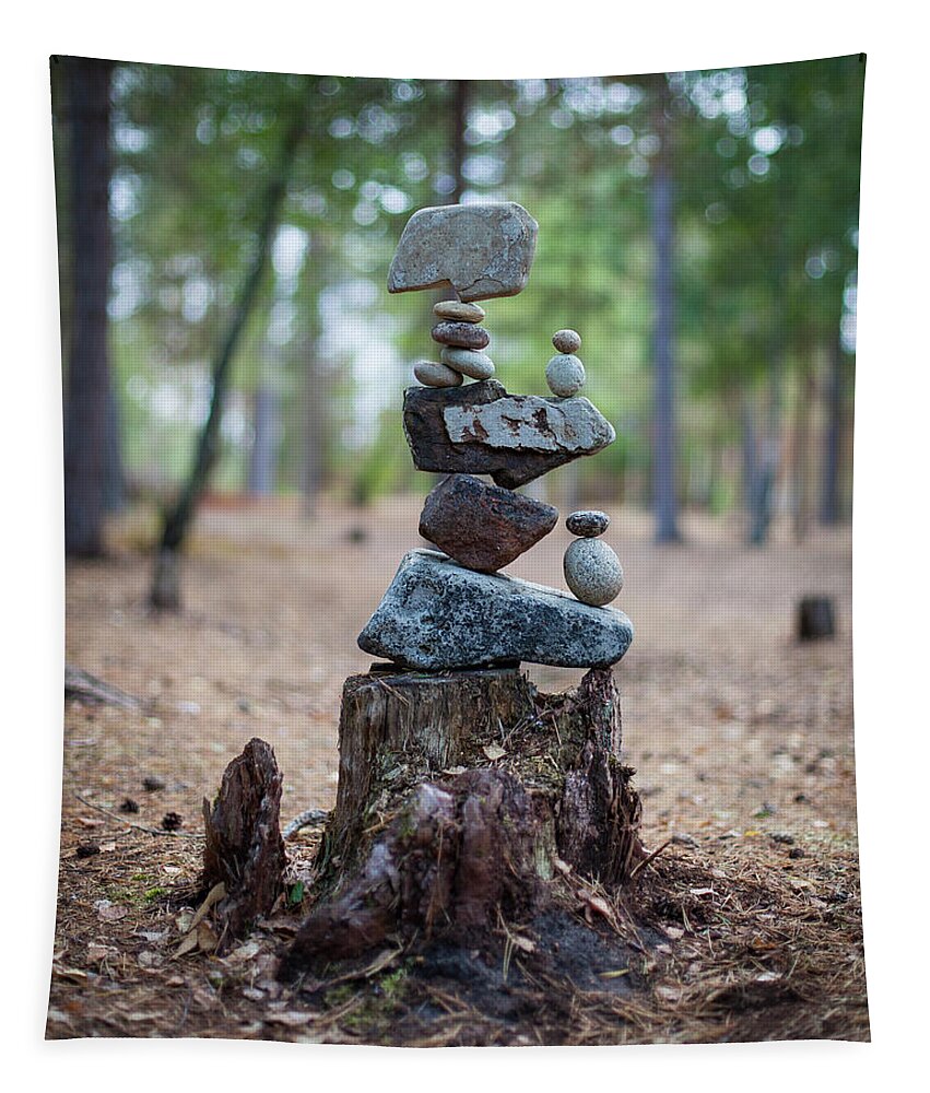 Meditation Zen Yoga Mindfulness Stones Nature Land Art Balancing Sweden Tapestry featuring the sculpture Balancing art #19 by Pontus Jansson
