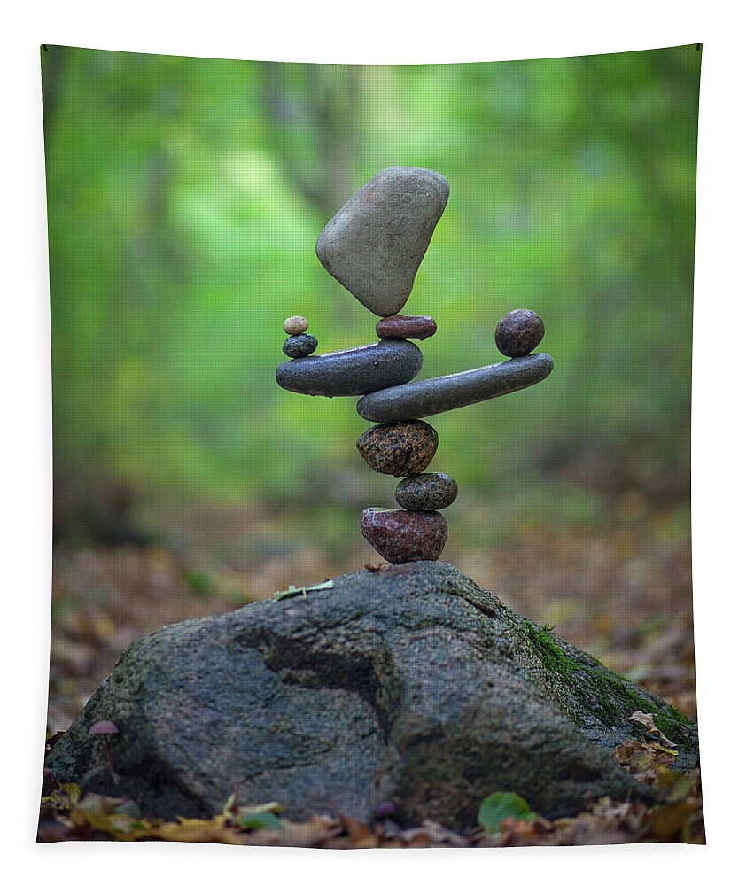 Meditation Zen Yoga Mindfulness Stones Nature Land Art Balancing Sweden Tapestry featuring the sculpture Balancing art #34 by Pontus Jansson