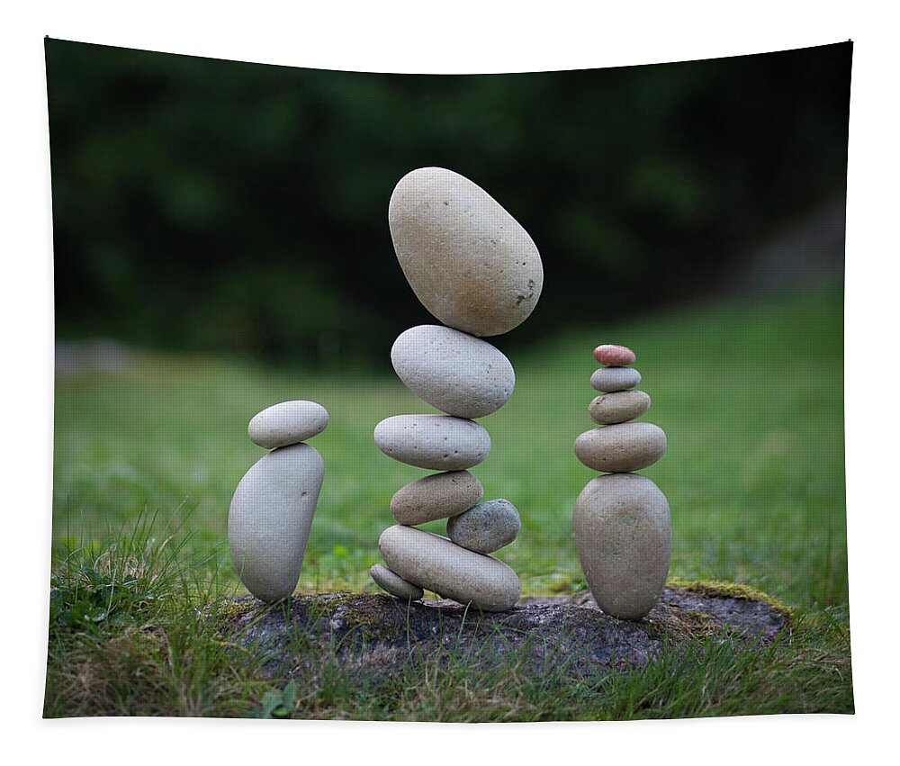 Meditation Zen Yoga Mindfulness Stones Nature Land Art Balancing Sweden Tapestry featuring the sculpture Balancing art #35 by Pontus Jansson