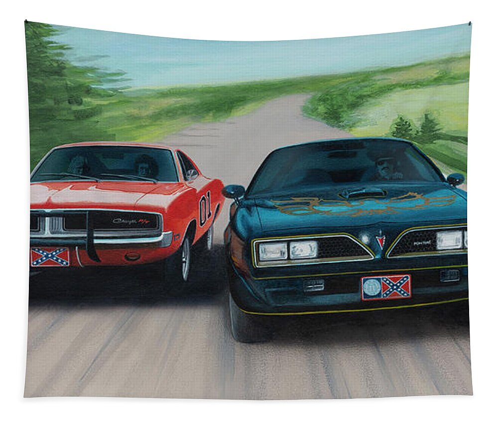 Smokey And The Bandit Tapestry featuring the painting Bandit vs Lee by Norb Lisinski