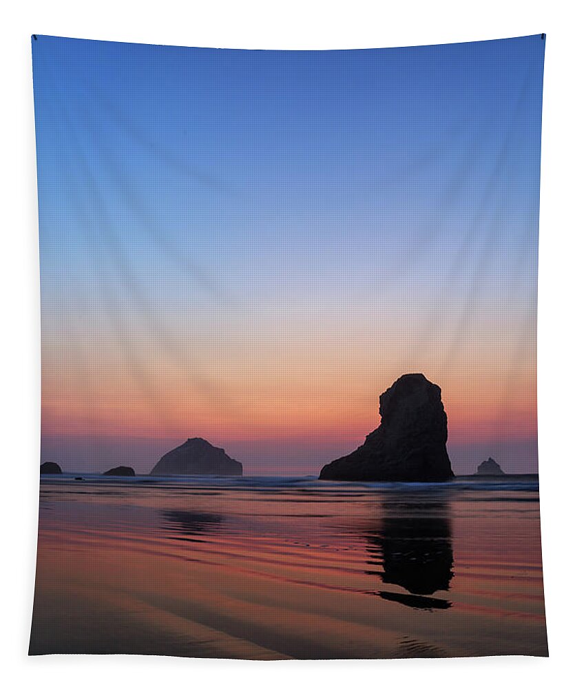 Bandon Tapestry featuring the photograph Bandon Face Rock Twilight by James Eddy