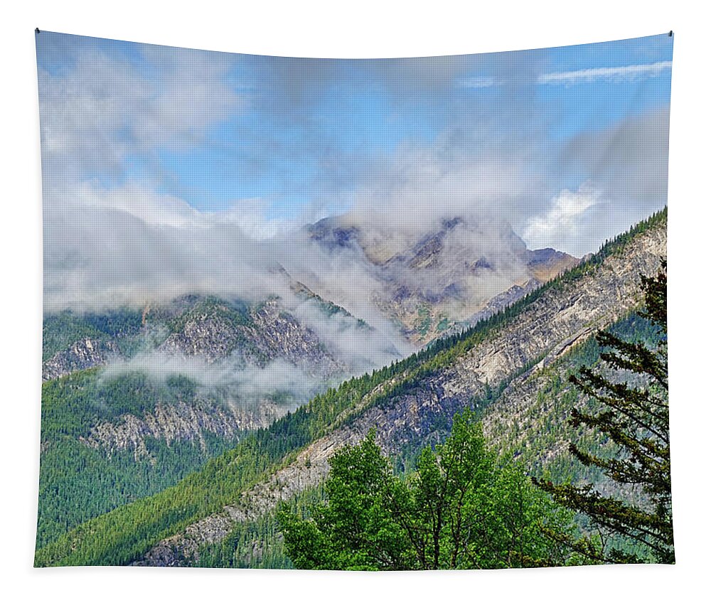 Banff Tapestry featuring the photograph Banff Cave and Basin View Alberta Canada Candian Rockies by Toby McGuire