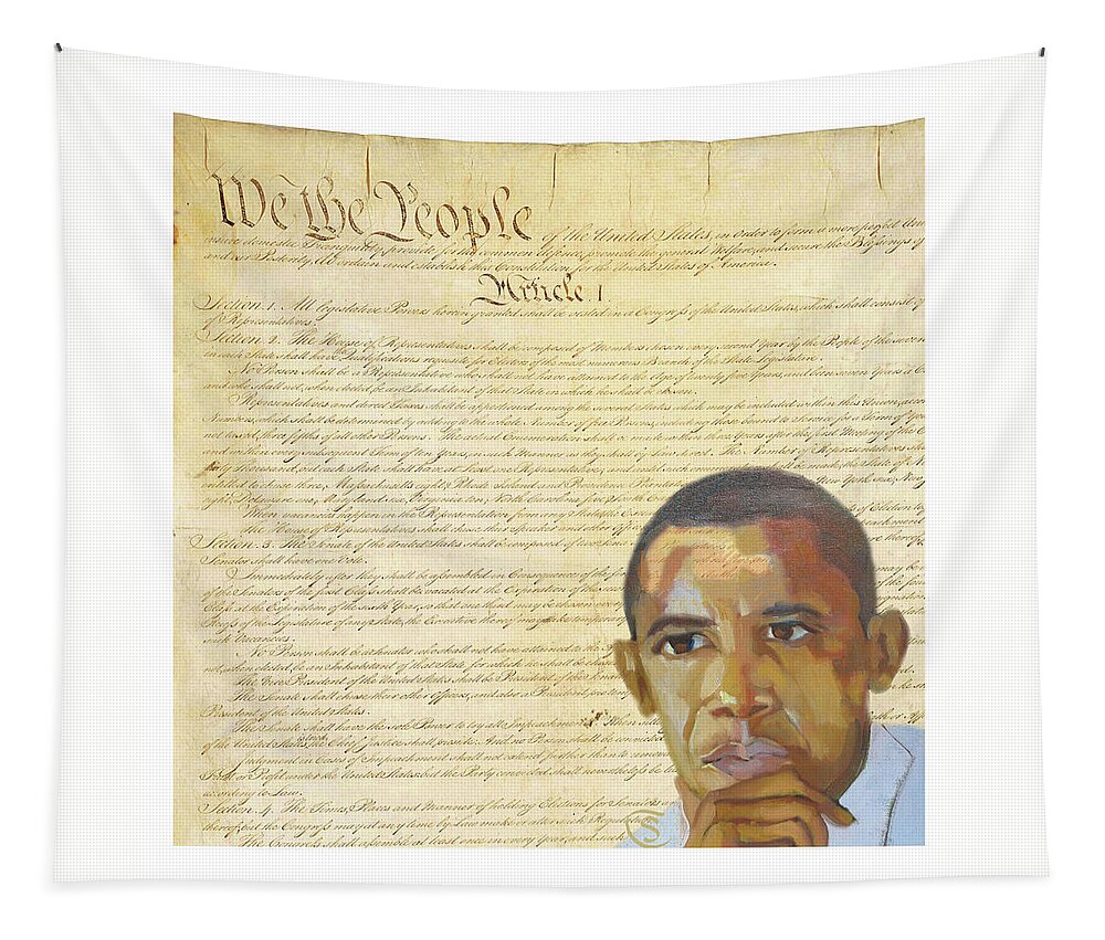 Barack Hussein Obama Tapestry featuring the digital art Barack Obama - Constitution by Suzanne Giuriati Cerny