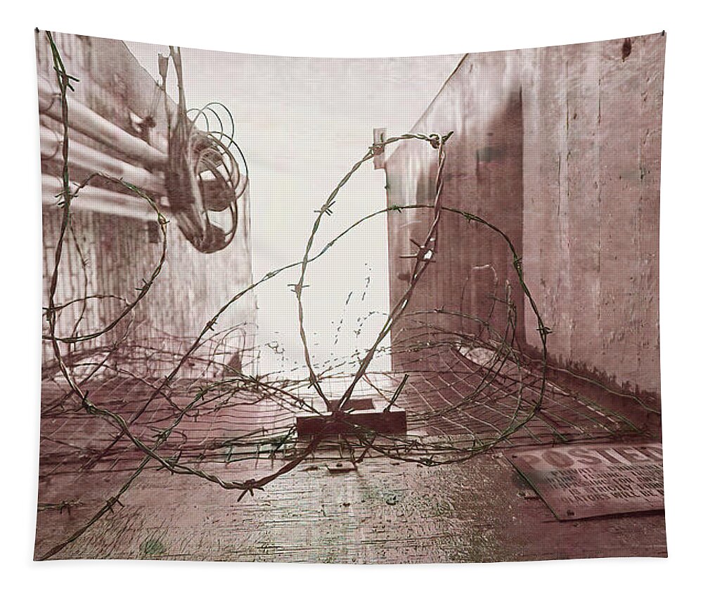 Seattle Tapestry featuring the photograph Barbed Wire in the City by Cathy Anderson