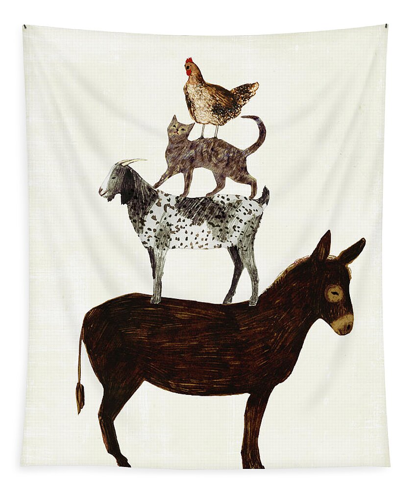 Animals Tapestry featuring the painting Barnyard Buds V by Victoria Borges