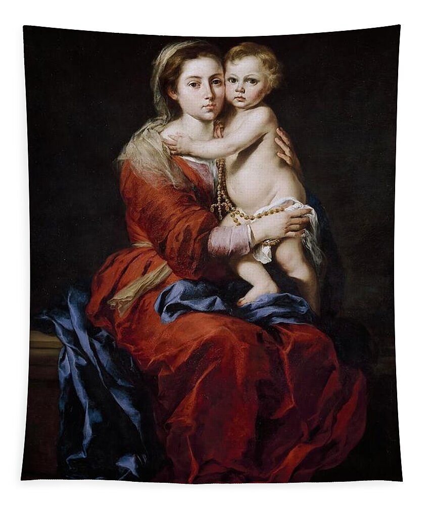 Bartolome Esteban Murillo Tapestry featuring the painting Bartolome Esteban Murillo / 'Our Lady of the Rosary', 1650-1655, Spanish School, Oil on canvas. by Bartolome Esteban Murillo -1611-1682-