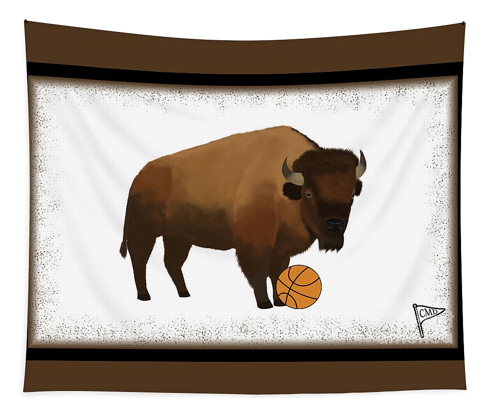Bison Basketball Tapestry featuring the digital art Basketball Bison by College Mascot Designs
