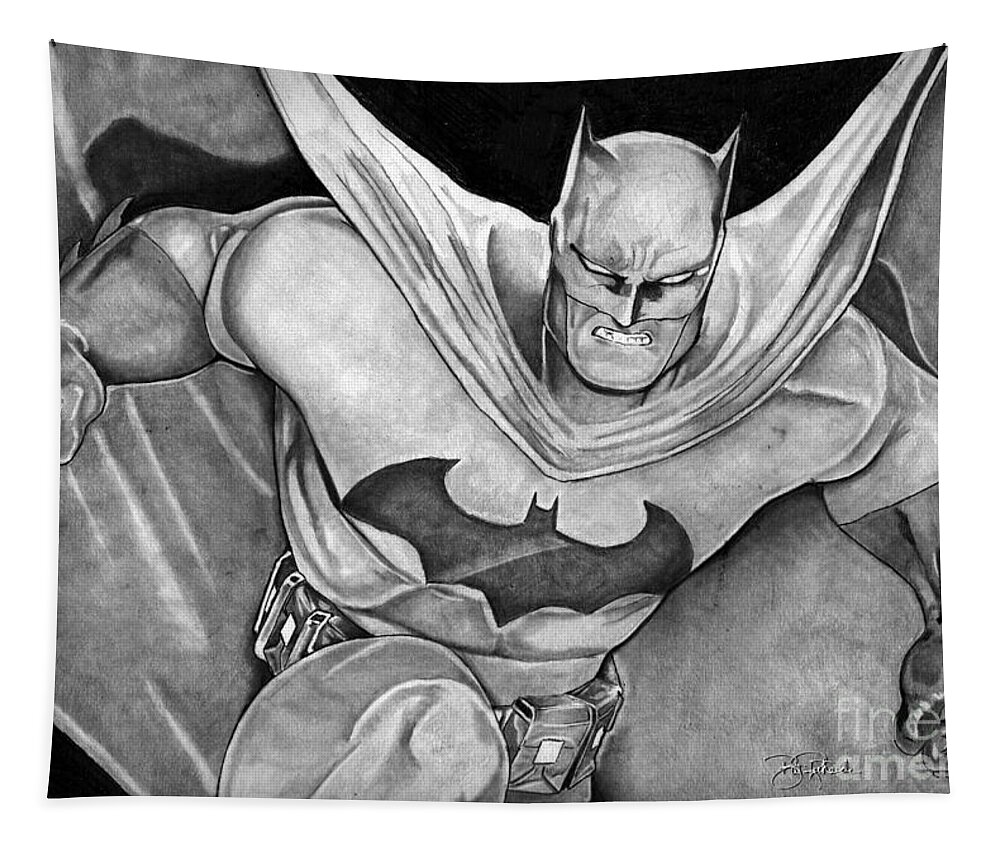 Batman Tapestry featuring the drawing Batman by Bill Richards