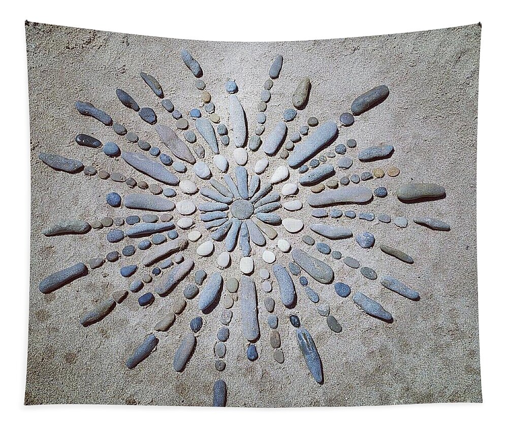 Beach Tapestry featuring the sculpture Beach Mandala by Paola Baroni