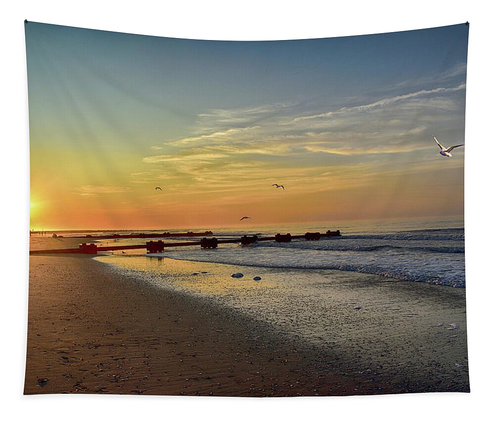 Beach Tapestry featuring the photograph Beach Sunrise by James DeFazio