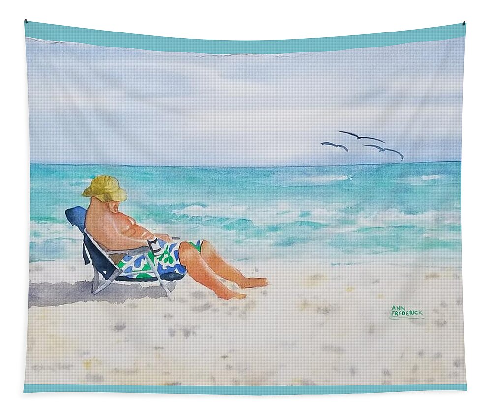 Beach Tapestry featuring the painting Beach time by Ann Frederick