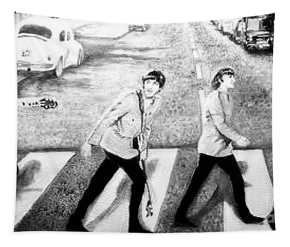 Beatles Tapestry featuring the painting Beatles other Abbey Road B/W by Leland Castro