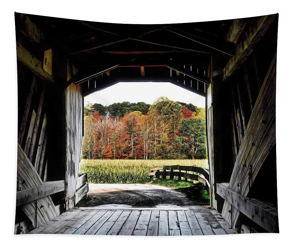 Covered Bridge Tapestry featuring the photograph Benetka Road Covered Bridge by Susan Hope Finley