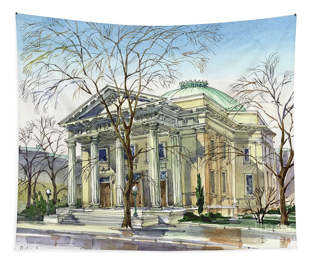 Beth Ahabah; Synagogue; Sunny; Spring; Architecture; Building; Celebrating Jewish Holiday; Jewish; Watercolor; Painting; Maria Rabinky; Rabinky; Rabinsky Tapestry featuring the painting Beth Ahahah by Maria Rabinky