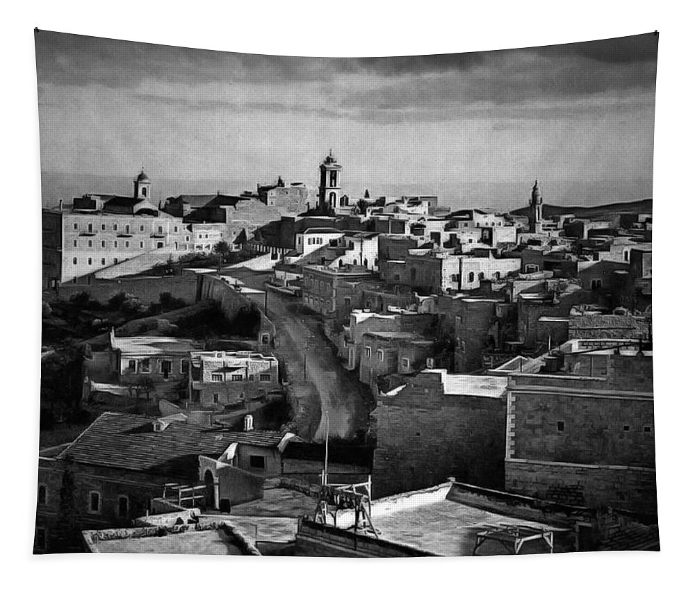 Bethlehem Tapestry featuring the photograph Bethlehem 1940 Black and White by Munir Alawi