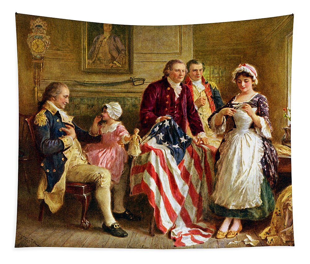 George Washington Tapestry featuring the painting Betsy Ross and General George Washington by War Is Hell Store