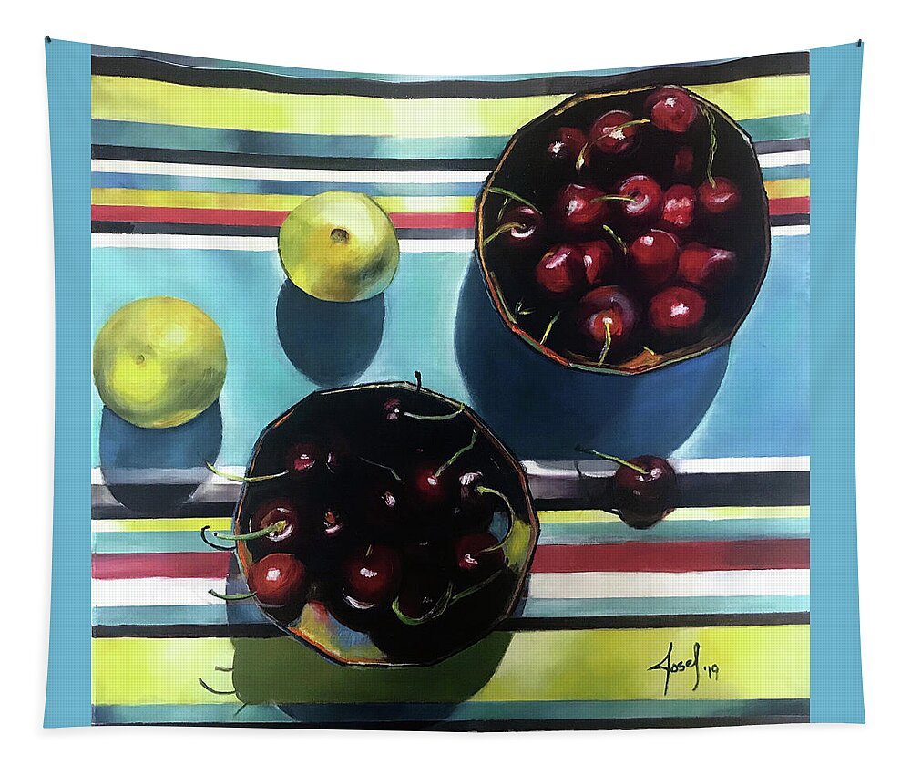 Cherries Tapestry featuring the painting Better than a bowl of cherries by Josef Kelly