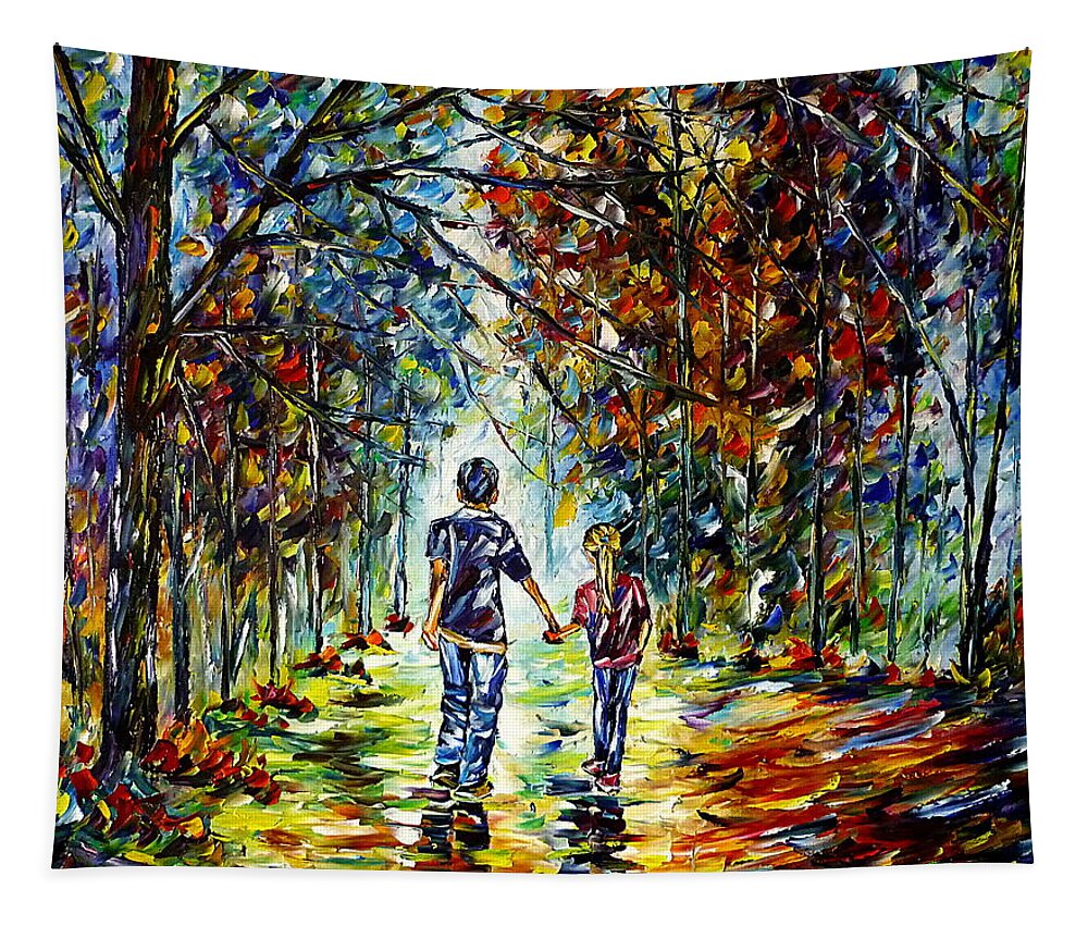Children In The Nature Tapestry featuring the painting Big Brother by Mirek Kuzniar