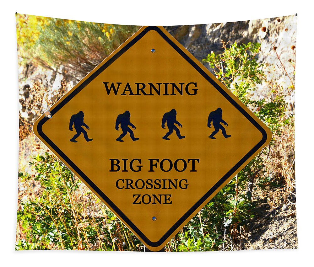 Warning Sign Tapestry featuring the photograph Big Foot crossing zone sign by David Lee Thompson