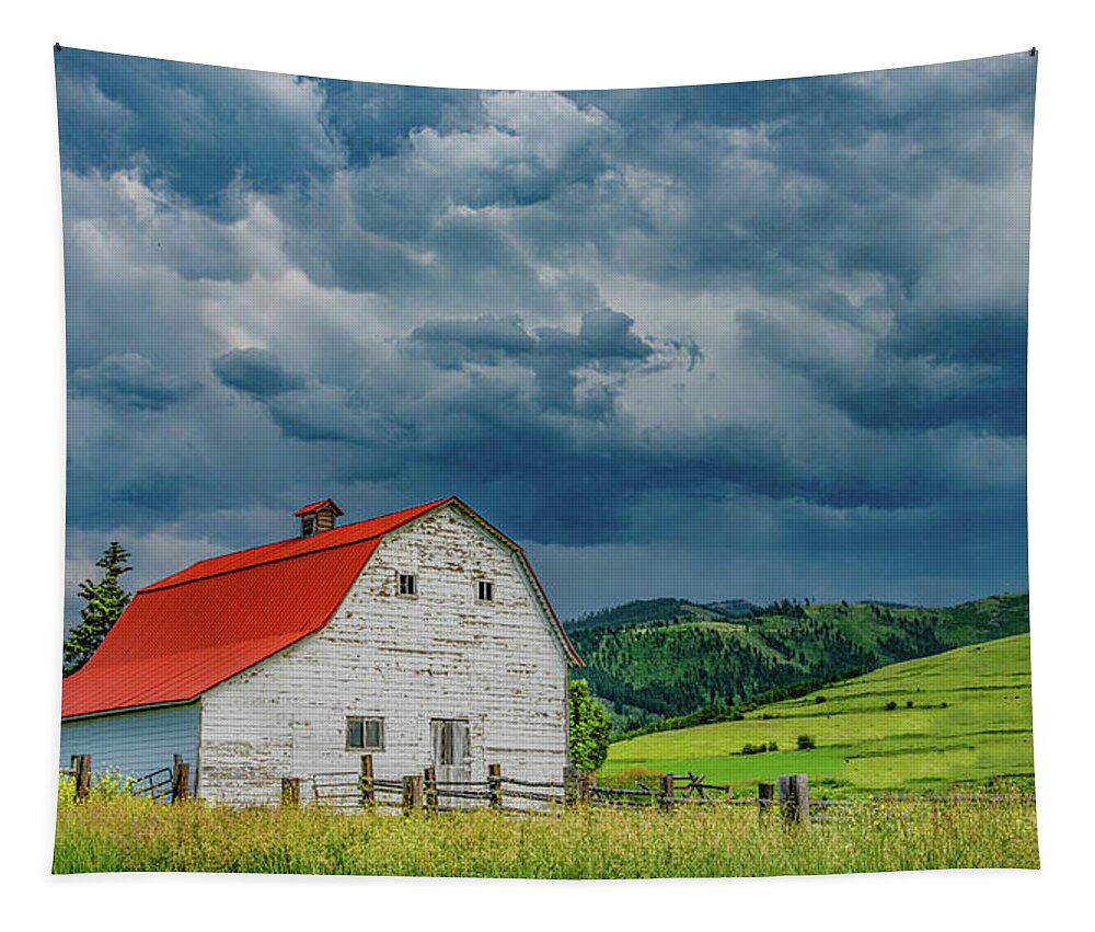 Barn Tapestry featuring the photograph Big Sky Country Barn by Marcy Wielfaert