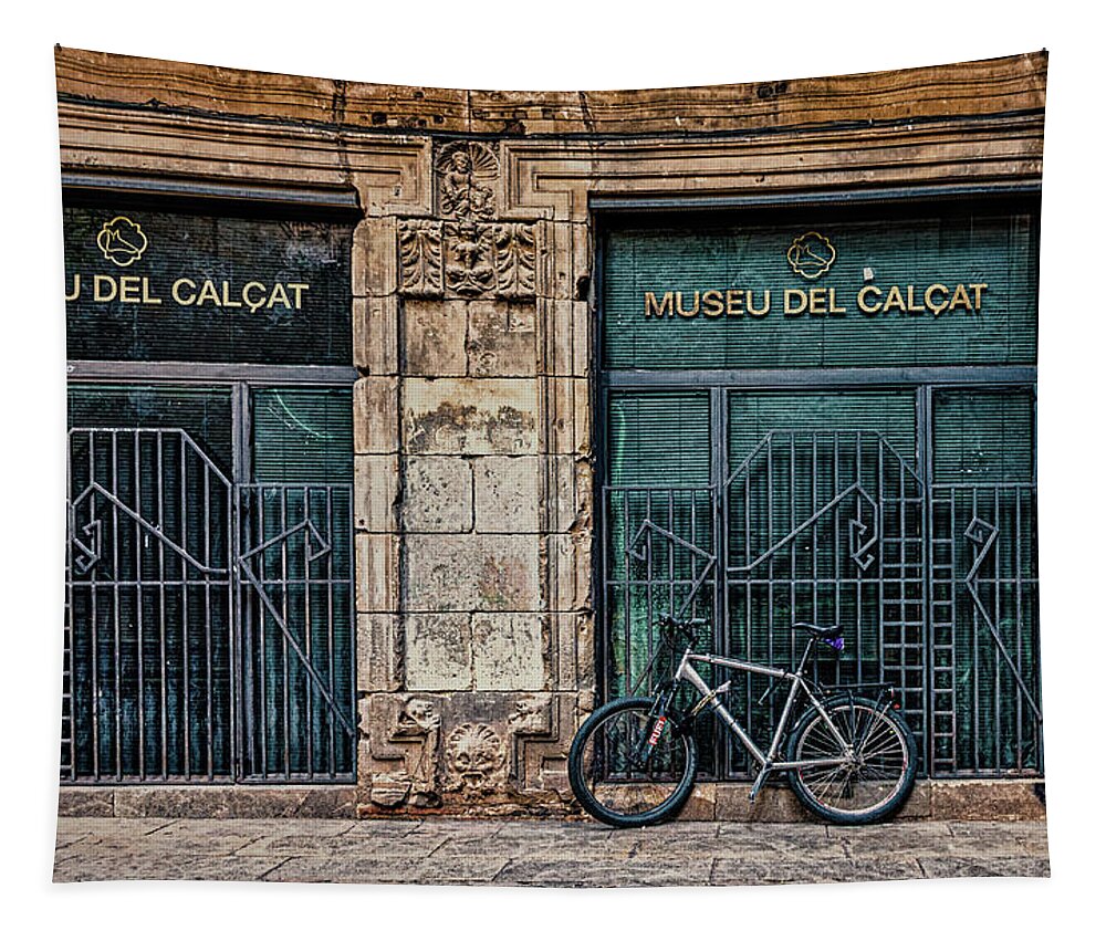Bike Tapestry featuring the photograph Bike Against Museu Del Calcat by Darryl Brooks
